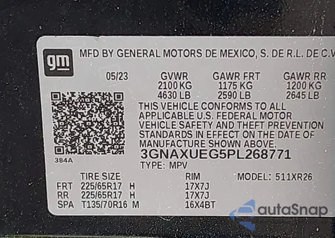 2023 Chevrolet Equinox Awd Lt from USA, damaged, VIN 3GNAXUEG5PL268771